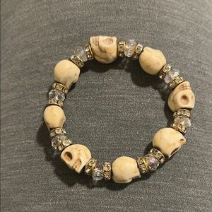 BKE Cream Skull Bracelet with Crystal Accents